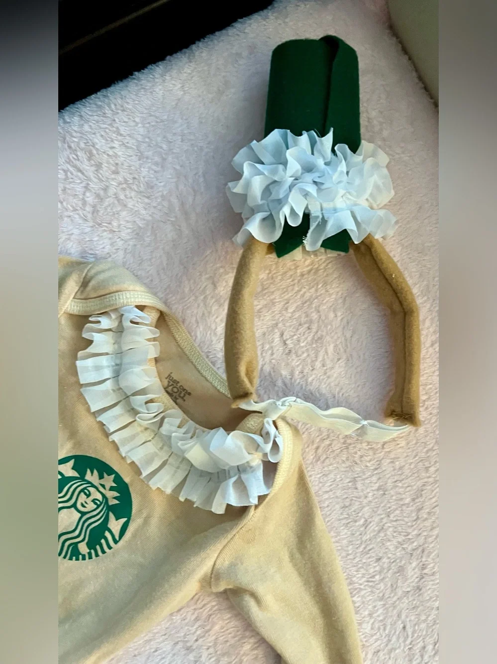 Tan & White Baby Frappuccino Tutu Costume with Green Logo 6-9 Months